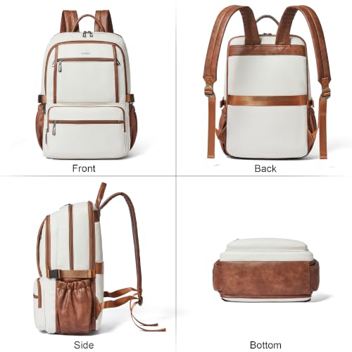 Shrrie 17 Inch Laptop Backpack Purse for Women with Giant Tumbler Holders | Vegan Leather Backpack with Large Water Bottle Pocket,Work Travel Business College Teacher Nurse,35L Large Capaity - color: Beige With Brown