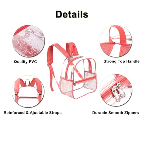 Fomaris Clear Backpack Stadium Approved 12x6x12 - Clear Bag with Reinforced Straps, Durable PVC for Stadium Events, Sports, Festivals, Concerts, Games, Women & Girls - Pink - color: Pink-1pc