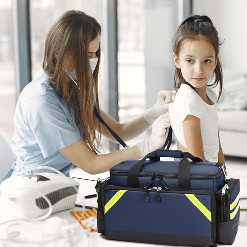 Empty First Aid Bag Medical Bag Home Health,Empty First Aid Storage with Detachable Divider Emergency Responder for Nursing Student,Therapist,Doctors - color: Blue