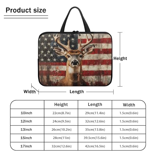 America Flag Deer Laptop Sleeve, Shockproof Laptop Tote Bag, Computer Bag Fits Up to 17 Inch, Zipper Tablet Sleeves Carrying Case for 4th of July USA 250 Years, Notebook Briefcase - color: America Flag Deer, size: 10 Inch