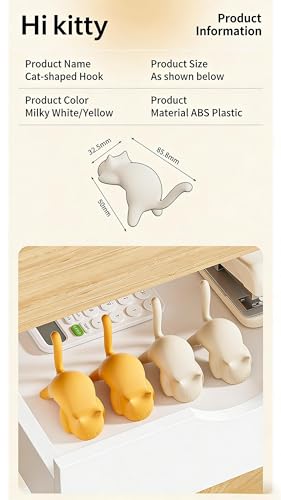 Cat Desk Hook for Kids - Damage-Free No Drill Desk Side Hook, 5KG Load Capacity ABS Backpack Hanger, Adhesive Included Multi-Purpose Organizer for Student School Desk/Home Office