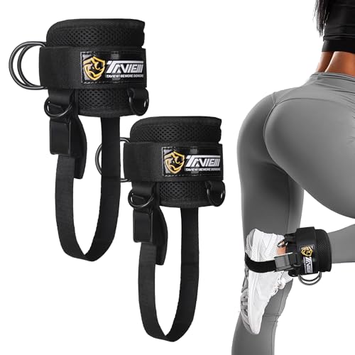TAVIEW Ankle Straps Cable Machine Attachment for Gym - Cable Kickback Ankle Straps - Padded Ankle Cuffs for Glute Kickbacks and Leg Workouts - color: Black Pro
