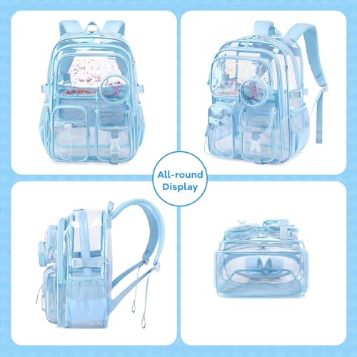 Clear Backpacks for Stadium Events Heavy Duty Clear Bookbag for School Girls Transparent Back Pack, Blue - color: Blue