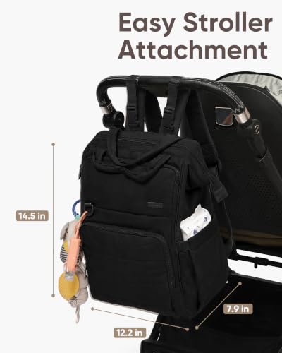 BELALIFE Baby Diaper Backpack Bag, Baby Essentials Travel Backpack for Moms Dads, with Changing Pad, Insulated Bottle Holders & Stroller Straps, Black - color: Black