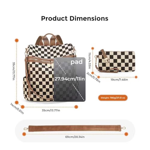 Checkered Backpack Purse - Checkered Bags for Women Plaid Backpack Handbags Back Pack Purse for Work (Brown) - color: B01-brown With Cherry