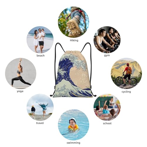 Gianlaima Japanese Kanagawa Ocean Great Wave Waves Drawstring Bags Backpack Sport Ball Bag Sport Gym Sack Drawstring Bag String Bag Yoga Dance Travel Bag For Men Women - color: Black14