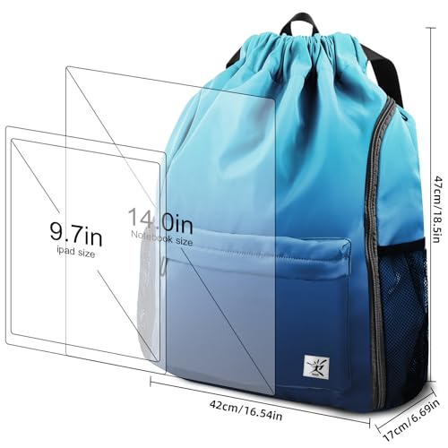 Drawstring Backpack with Mesh Pockets String Gym Bag Sackpack Sandproof Water Resistant Beach Backpack for Men Women - color: Dodger Blue