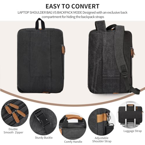 ESTARER Laptop Bag for Men 3 In 1, 17-17.3 Inch Computer Bag Laptop Backpack for Work/Travel/Business, Convertible Messenger Bag Water resistant Canvas Briefcase Backpack (Dark Grey) - color: Dark Gray