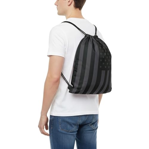 Black American Flag Drawstring Backpack, Lightweight Cinch String Sports Sackpack for Men & Women,pack of 2 - color: Americanflag-black