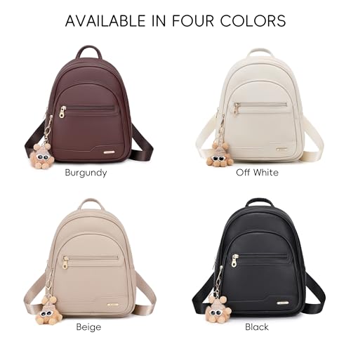BAGOK Mini Leather Backpack Purse for Women, Small Backpack Purse with Cartoon Charm, Cute Fashion Bag for Girls - color: A-beige