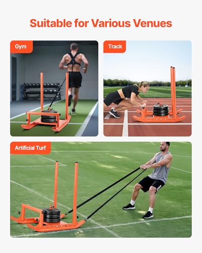 VEVOR Football Sleds and Chutes, Weight Sled, Football Training Pull Push Running Sled, Fitness Workout Sled Push Gym Equipment, Adjustable Height Handle, Compatible 1/2 in Weight Plates - style: Multi Handle-OR