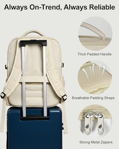 Travel Backpack for Women & Men, Carry On Personal Item Bag Flight Approved, Large Waterproof Laptop Backpack for Travel, Overnight, College & Commuting Beige - color: Beige