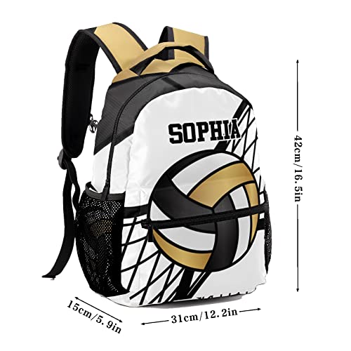 Personalized Volleyball Black Gold Custom Backpack Waterproof Multifunctional Daypack with Name Gift - color: Design 1