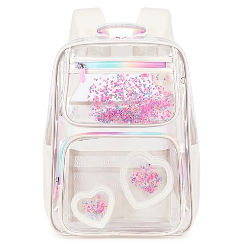 Clear Backpack for Girls,Clear Bookbag Heavy Duty Transparent Backpacks for Stadium Events, See Through Back Pack for Kindergarten Elementary Middle High School (Off-white) - color: Off-white