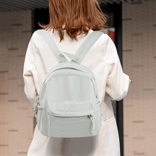 Women’s Small Backpack, Ladies Lightweight Corduroy Backpack, Casual Multi Compartments Travel Daypack Purse (Light Grey) - color: Light Grey