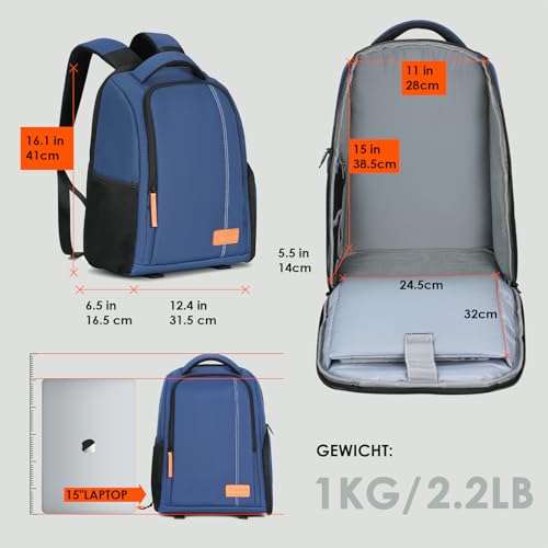 TARION Camera Backpacks for Photographers - Camera Bag Photography Backpack with 15" Laptop Compartment Side Access Tripod Holder - Waterproof Rain Cover- Anti-theft Hidden Pocket - TB04 Blue - color: Blue