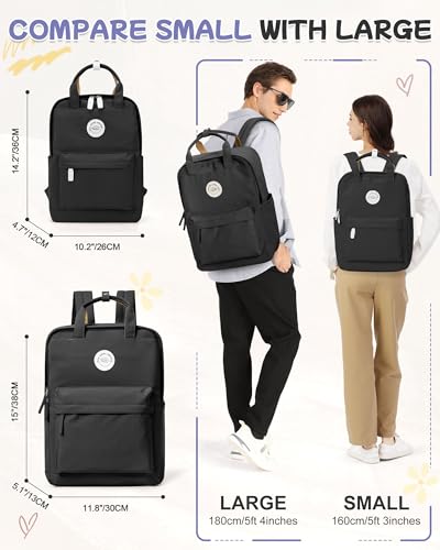 BJLFS Large Black Backpack for Women, Classic Basic Waterproof High School Bookbag, Lightweight Casual Travel Daypack, College Backpack Men, Middle School Bag for Girls Boys - color: Large Black