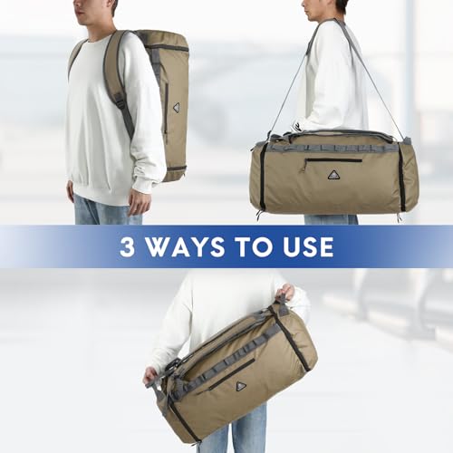 Haimont Duffel Backpack Bag 50L Water Repellent Sports Gym Bag Foldable Men Women with Shoe Compartment for Travel Hiking Camping Outdoor, Upgrade, Khaki - color: Khaki