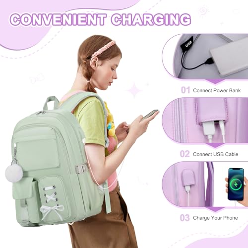 Scothen Backpacks for Girls, Girls Backpack with Lunch Box & Pencil Pouch for Teens Girl Kids Elementary Middle High School College Student Bookbag Daypack Laptop Travel Backpack for Women - color: Purple Pink