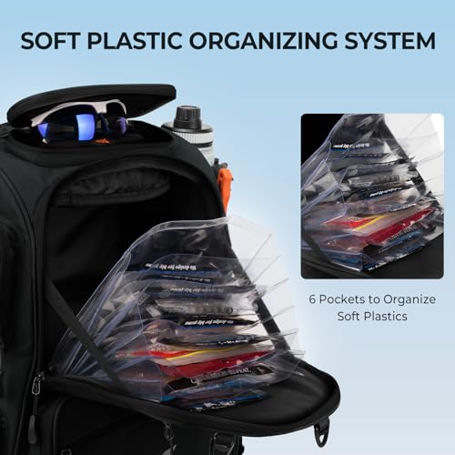 KastKing Bait Boss Fishing Tackle Backpack with Rod Holders-4 Tackle Boxes-Rain Cover,Storage for Fishing Gear - color: E: Black (Aluminum Back Support System)
