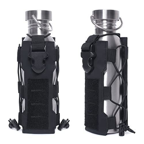 2023 Upgrade Laser Cut Design Molle Radio Pouch Holder & Molle Adjustable Water Bottle Holder 40 oz,Black/Green/Coyote Tan Tactical Bottle Pouch for Backpack Belt - color: Tan