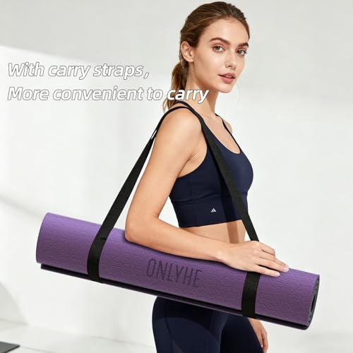 Wide Yoga Mat Thick(10mm) Exercise Mat Non Slip Anti-tear,72"x35" Extra Large Pilates Mats for Home Workouts, Gym & Floor Stretching with Carrier Strap - color: Deep purple + Black