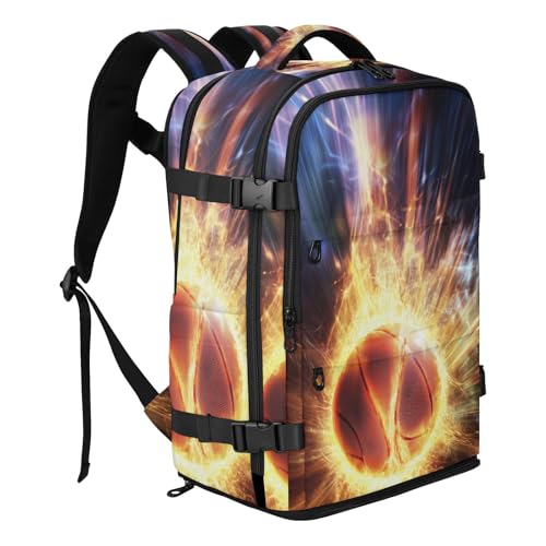 Bolaz Glowing Basketball Travel Backpack Laptop for Men Women Work Carry On Bag College Daypack Personal Item Bag Large Water Resistant