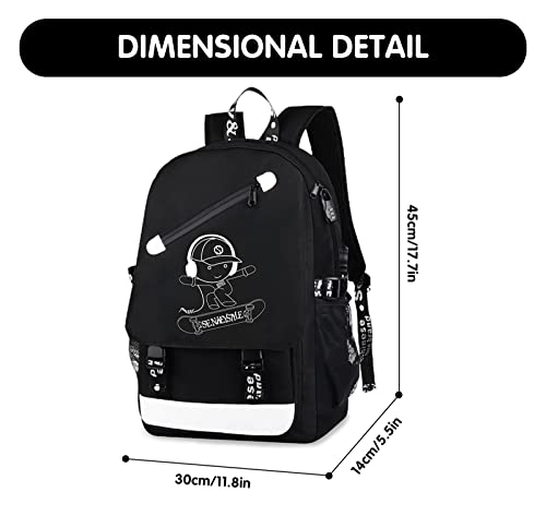 MCWTH School Backpacks for Teen Boys, Luminous School Bag Bookbags for Kids (Skateboard Boy) - color: Skateboard Boy