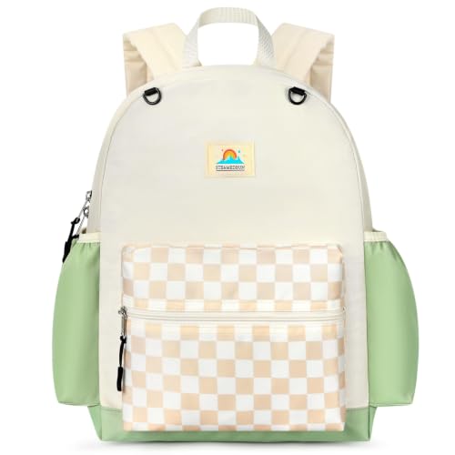 STEAMEDBUN Kids Backpack for Boys Girls 5-8, 15inch Girls Boys Backpacks Kindergarten - color: White&brown Checkerboard, size: SMALL-15"H(fit folder)