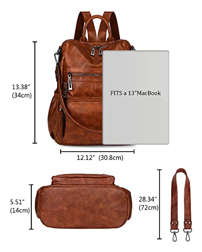 Uromee Travel Backpack Purse for Women Vegan Leather Ladies Fashion Tassel Shoulder Bag Convertible - color: 0243 Brown Oil Wax