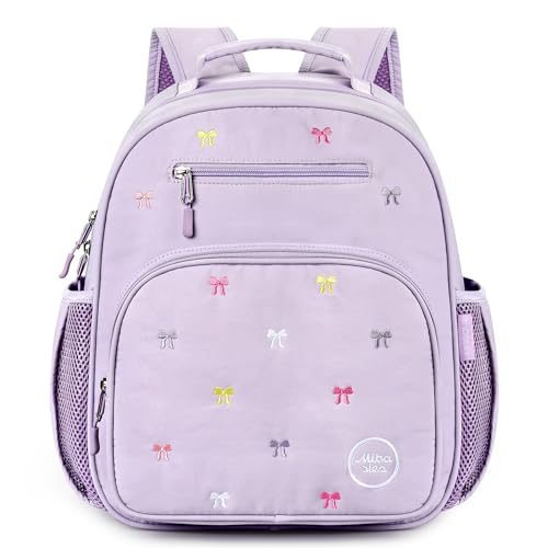 mibasies Girls Backpacks Ages 5-8: Quilted Backpack for Kids - Cute 15 Inches Bookbag for Kindergarten Elementary School Bow Purple - color: Bow Purple, style: Kids-15"h
