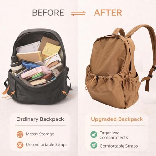 Simple Backpack for Women Men, Aesthetic Medium Backpack Lightweight Casual Daypack Cute Bookbag for Women Men (Brown, 38x26x10cm) - color: Brown