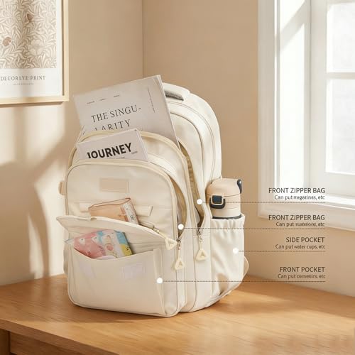 School Cute Aesthetic Backpack Girls Backpack for Students Kids Teen Girls Large Capacity Bookbags College Backpacks Laptop Lightweight Bookbag Casual Travel Daypacks School Bag(White) - color: White