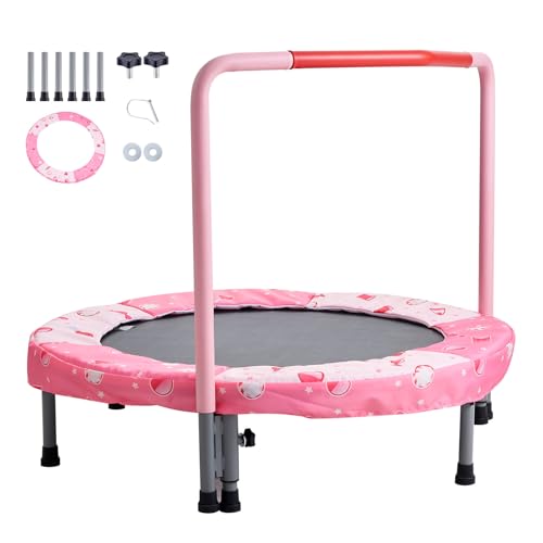 VEVOR 36" Kids Trampoline, 3FT Indoor Outdoor Trampoline, Foldable Mini Trampolines with Handle, Rebounder for Toddlers, Birthday Gift for 3+ Years Children, Boys Girls for Fun, Red