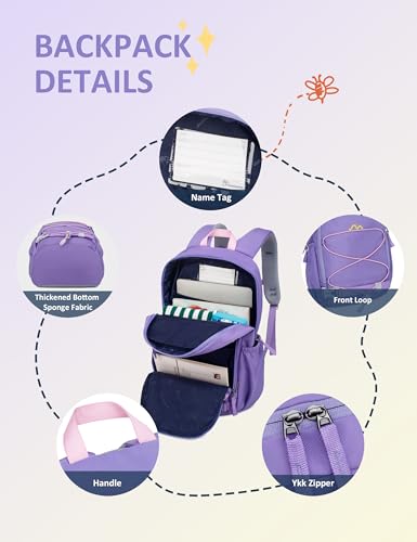 MOUNTAINTOP 18L Kids Backpack, Lightweight Children Daypack for Boys Girls, School Bag with Chest Strap, 29 * 16 * 45CM - color: Purple