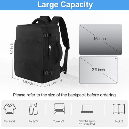Sinaliy Travel Backpack for Men Women, Airline Approved Personal Item Bag - color: Black, size: Large