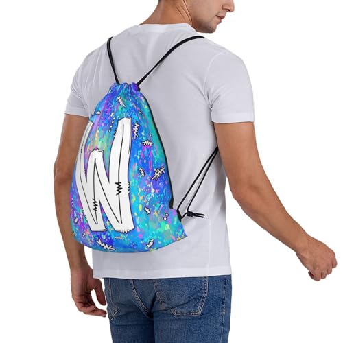 Drawstring Backpack Bag Sport Gym Sackpack Initial Blue Draw String Cinch Bags Bulk String Backpack Storage Bag for Women Men Letters W - color: Letters W