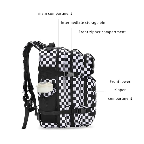 Lovelinks21 45L Tactical Assault Backpack 3 day assault pack with Molle Waterproof backpack Rucksack for Tactical Backpacks (Black and white check) - color: Black and White Check