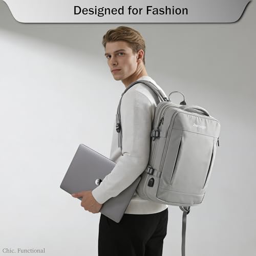 Travel Backpack, Expandable Large Capacity Business Work, Water Repellent Carry On Daypack with USB Charging Port, Fit 17 Inch Laptop, Bag for Men and Women, Grey - color: Grey
