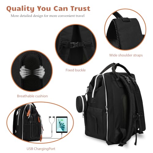 Diaper Bag Backpack for New Parents, Large Capacity Baby Travel Bag with Bottle Holders, Multiple Compartments (Black) - color: Black