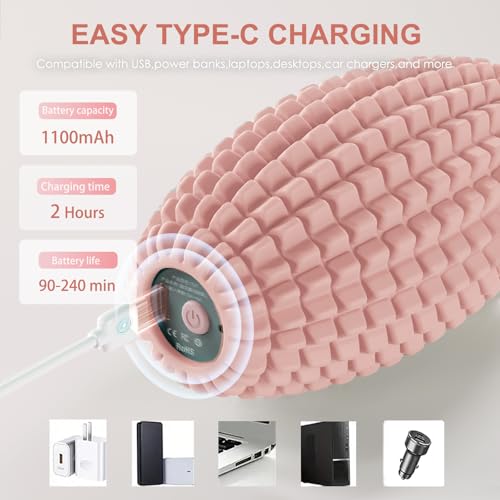 Silicone Vibrating Massage Ball with Rolling Head, 3-Speed Myofascial Massage Roller for Plantar Fasciitis Relief, Hip & Psoas Release, Trigger Point Therapy for Neck, Back, Foot (Pink) - color: Pink