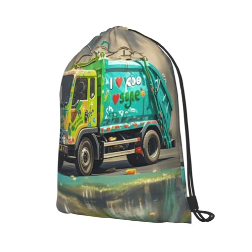 Drawstring Backpack Woemn Men Sports Gym Sack Lightweight Drawstring Bags I Love Garbage Trucks Cinch Bag Sackpack For Work Swim Travel
