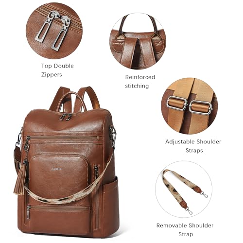 Shrrie Vegan Leather Laptop Backpack for Women 15.6 inch Work Backpack Fashion Travel Backpack Purse for Business College - color: Brown01