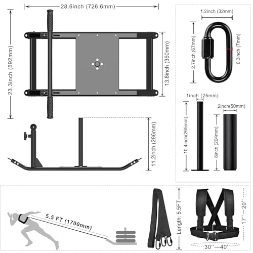 Kipika Weight Sled, Workout Sled, Fitness Strength Training Sled, Speed Training Sled for Athletic Exercise, Speed Improvement, Easily Through Obstacles, Suitable for 1" & 2" Weight Plate - color: E- Black