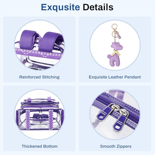 Sisipoet Clear Backpack for School, PVC Clear Bookbag Heavy Duty Transparent Backpack for Stadium Events See Through Bag - color: Dark Purple