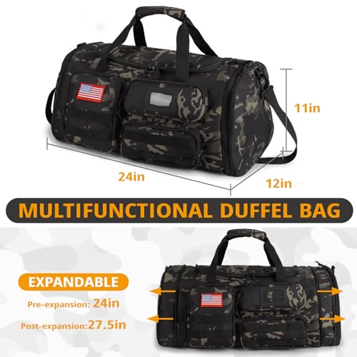 Expandable Gym Bag For Men,Tactical Large 3 in 1 Sports Duffle Bag With Shoes Compartment,Water Resistant Sports Gym Tote Bags Multi-functional Weekend Travel Backpack Overnight Bag - color: Camo Black