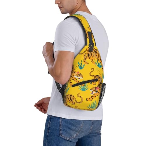 Yellow Angry Tiger Outdoor Crossbody Shoulder Bag For Unisex Young Adult Hiking Bicycling - color: 20
