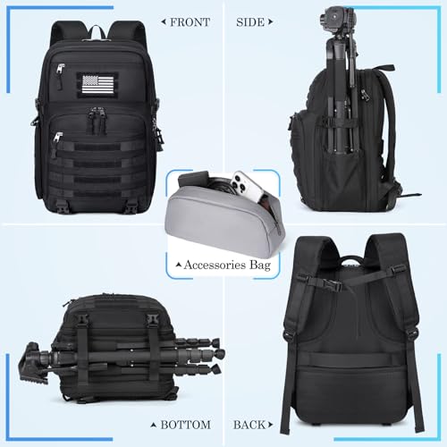 SDYSM Camera Backpack Bag Professional for DSLR/SLR Mirrorless Camera Waterproof 15.6 inch Tactical Camera Bags for Photographers with Rain Cover, Tripod Holder, Small Bag Photography Backpack Case - color: Black