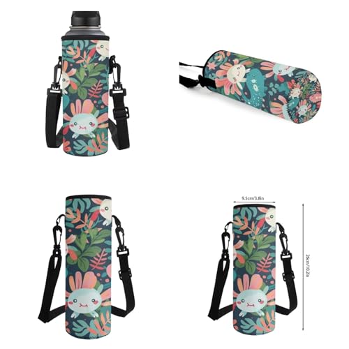 Cute Axolotl Leaves Backpack Set with Lunch Bag Pencil Case Water Bottle Holder Fashion Backpack for Kids Trendy Bookbag for Girls Elementary Middle School Student Schoolbag Set - color: Cute Axolotl Leaves