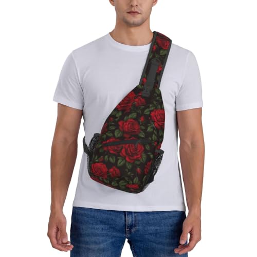 Sling Backpack Unisex Crossbody Chest Bag Shoulder Chest Bag For Women Men Hiking Travel - color: Red Rose